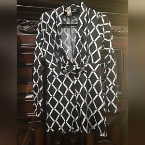 Black and White Geometric Patterned Shorts Romper